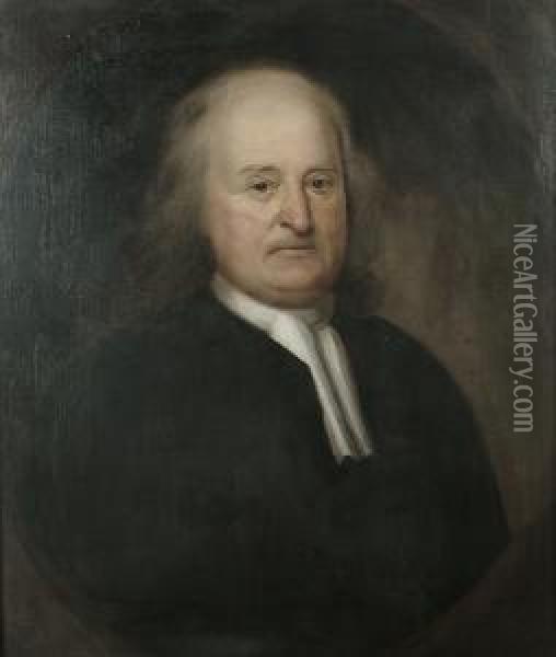 Portrait Bust Length, Believed To Be Of Sir Ambrose Crowley, In A Painted Oval Oil Painting - John Riley