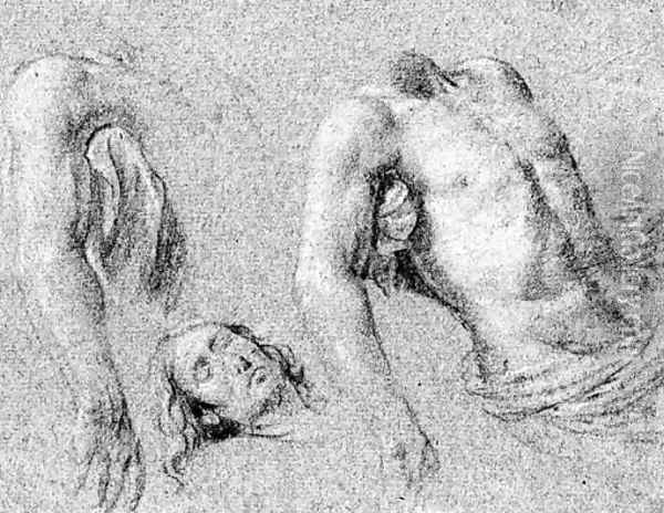 Studies of the right arm, torso and head of Christ, for a Pieta Oil Painting - Simon Vouet