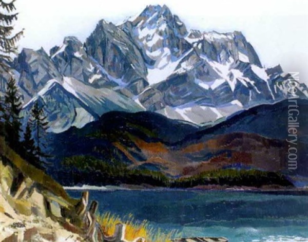 Zugspitze Am Eibsee Oil Painting - Carl Reiser