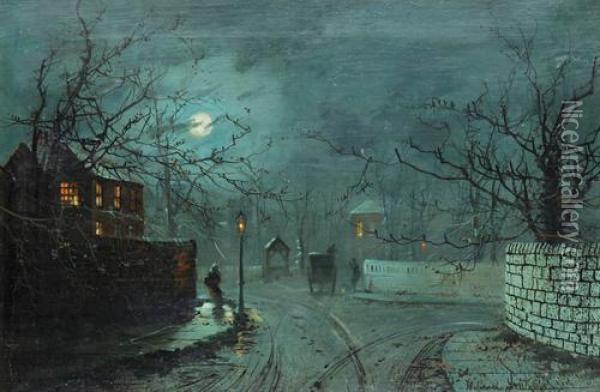 A Moonlit Street Scene Oil Painting - Wilfred Jenkins