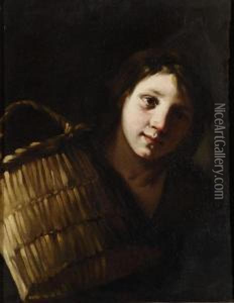 Giovane Con Cesto Olio Su Tela, Cm 61x49, In Cornice Oil Painting - Niccolo Renieri (see Regnier, Nicolas)