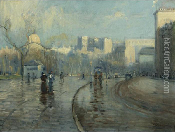 Early Morning Tremont Street Boston Oil Painting - Arthur C. Goodwin