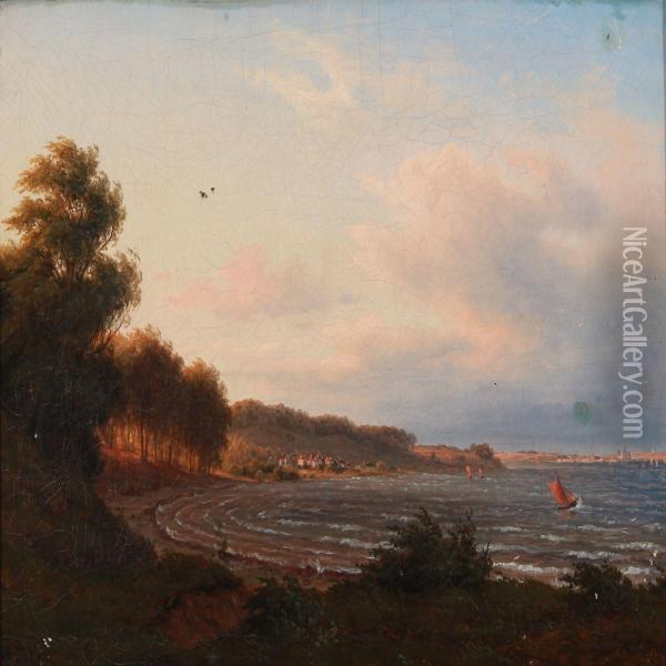 Coastal Scape From Rungsted With Kronborg In The Background Oil Painting - F. C. Kiaerschou