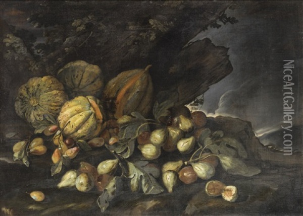 Nature Morte Aux Melons, Figues Et Prunes Oil Painting - Abraham Brueghel