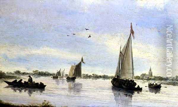 Sailing Boats on a River Oil Painting - Salomon van Ruysdael