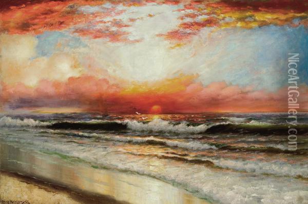Coastal Landscape, Sunset Oil Painting - Dey De Ribcowsky