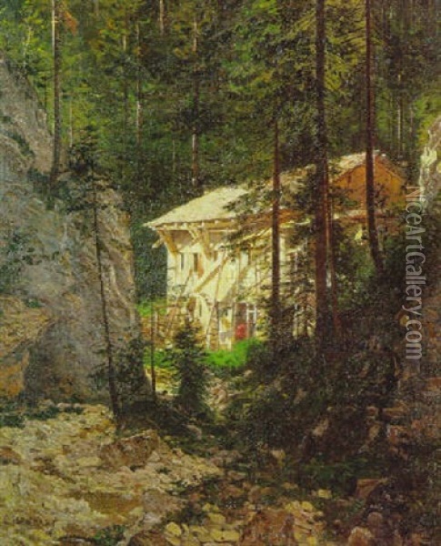 Le Moulin Au Bord Du Ruisseau Oil Painting - Marie-Victor-Emile Isenbart