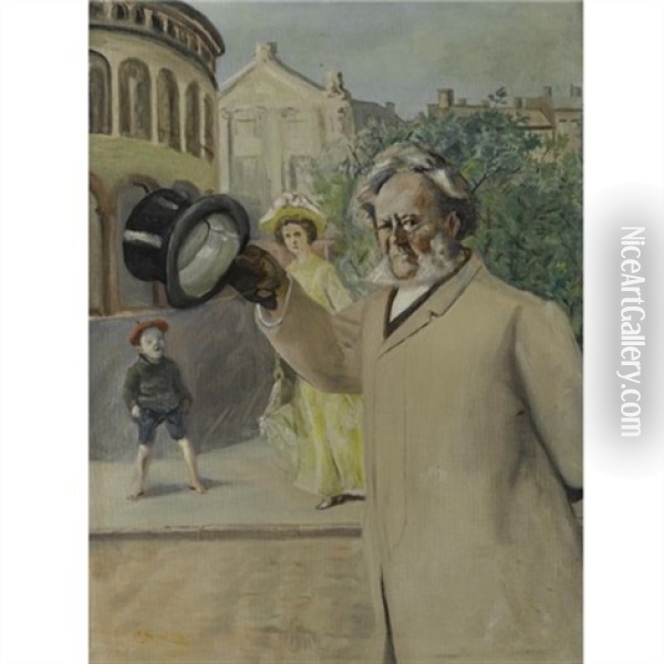 Ibsen Pa Karl Johan Ved Stortinget (ibsen By The Parliament Building On Karl Johan Street) Oil Painting - Christian Krohg