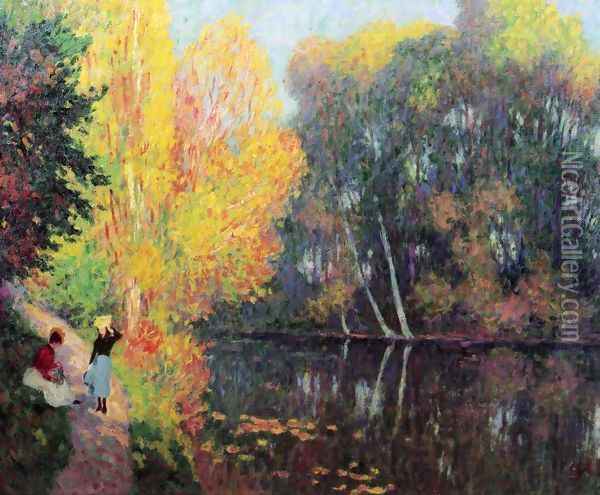 Pond at Aubergenville Oil Painting - Georges dEspagnat