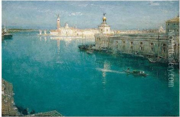And The Dogana, Venice Oil Painting - Albert Goodwin