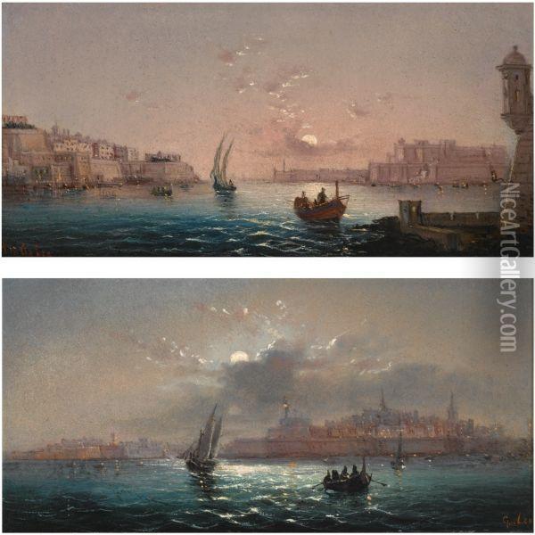 Two Views Of Malta Oil Painting - Luigi Maria Galea