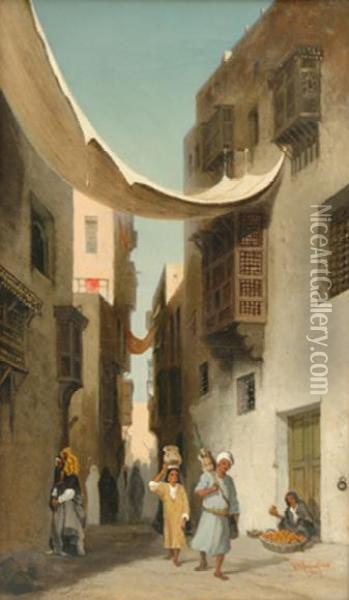 A Street In The Arab Quarter Cairo Oil Painting - Robert Magnus Chevalier