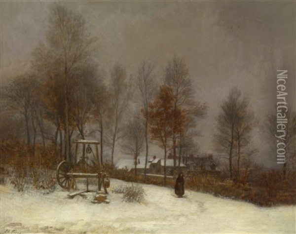 Wintermotiv Aus Den Waldern Von Fontainbleau Oil Painting - Pierre Edouard Frere