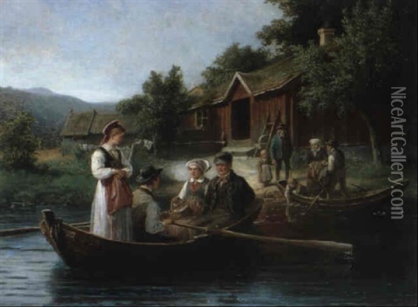 En Sondagsmorgon Vid Ronnebyan Oil Painting - Bengt Nordenberg