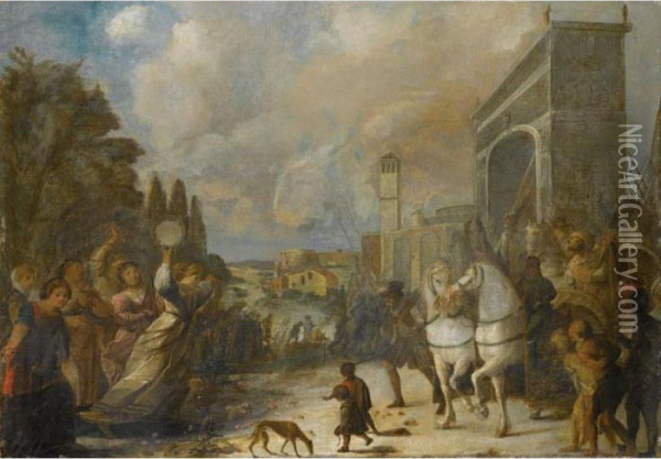Jephthah's Daughter Oil Painting - Johann Heinrich Schonfeld