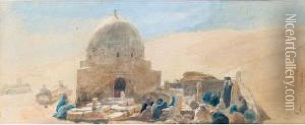 Figures At A Well In The Desert Oil Painting - Edward Alfred Angelo Goodall
