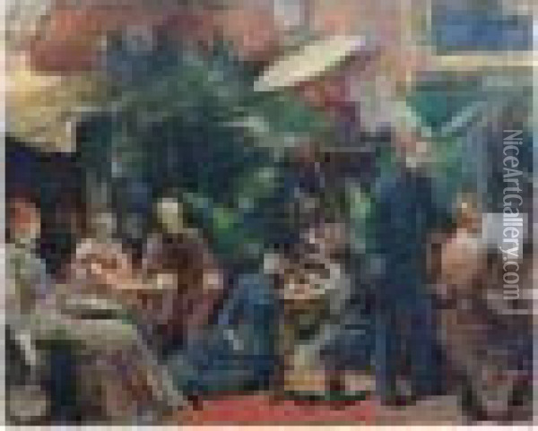 Une Soiree Chez Sarah Bernhardt Oil Painting - Louise Abbema