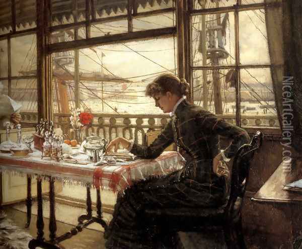Room Overlooking The Harbour Oil Painting - James Jacques Joseph Tissot