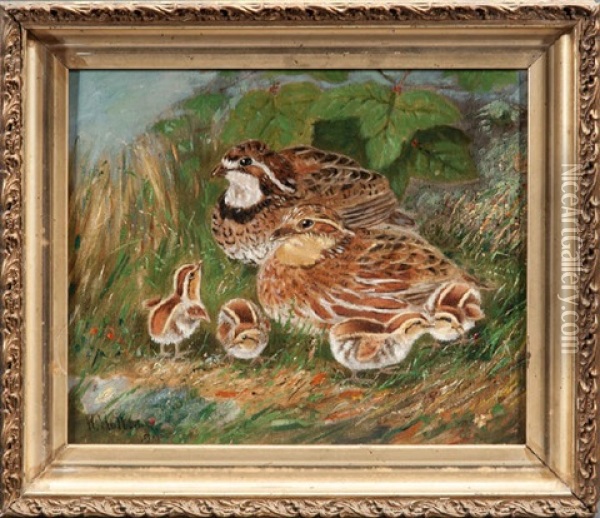 Bobwhite Quail Chicks Oil Painting - Wakeman Holberton