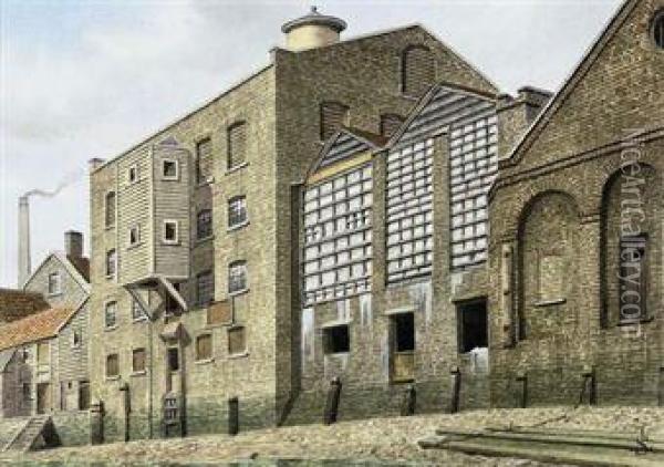 Cairns Whiting And Flour Mills, River Front, Lambeth Oil Painting - James Lawson Stewart