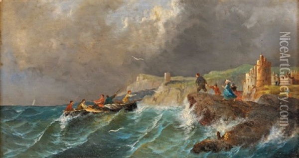 L'arrivee Des Barques Sur Une Mer Houleuse Oil Painting - Ferdinand Bonheur