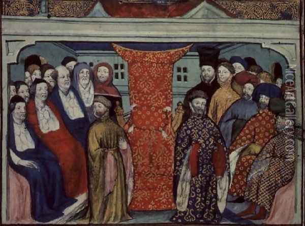 Harl 1319 f.57 The Parliament at Westminster deposes Richard II and proclaims the Duke of Lancaster King Henry IV, from the Histoire du Roy dAngleterre, Richard II Oil Painting - Master The Virgil