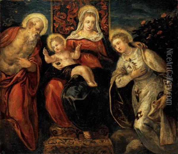 Madonna, Bimbo, San Girolamo E Santa Caterina Oil Painting - Jacopo Robusti, II Tintoretto
