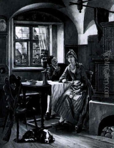 Die Werbung Oil Painting - Adolf Franz Christian Schreitter von Schwarzenfeld