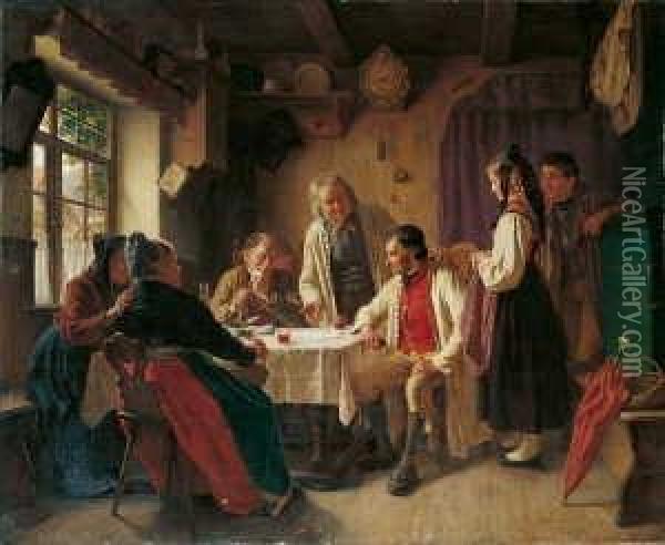 Der Heiratskontrakt In Einer
 Westfalischen Bauernstube.

 Signiert Und Datiert Unten Rechts: H. Oil Painting - Hermann Sondermann