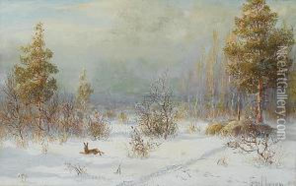 A Winter Hunting Scene Oil Painting - Wladimir Leonidovich Murawjoff