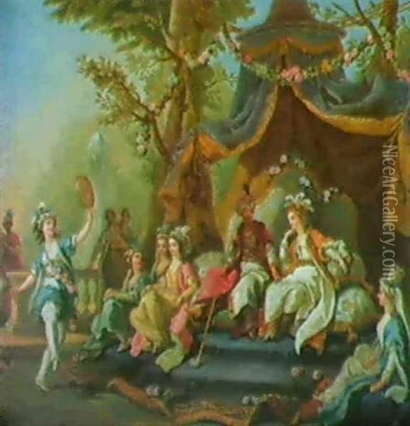 Ein Sultan Mit Seinem Odalisken Im Garten Des Harems. Oil Painting - Carle van Loo