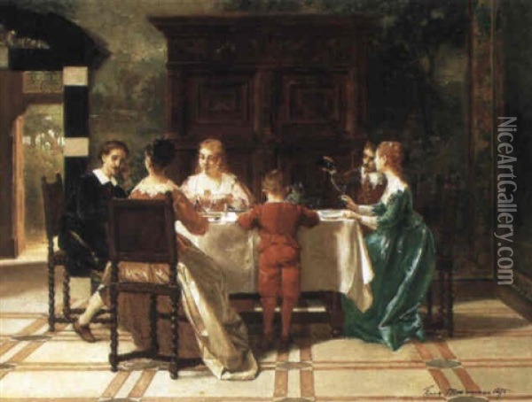 Familie Aan Tafel Oil Painting - Frans Moormans
