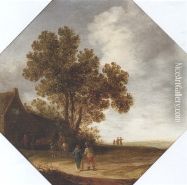 Landscape With Travellers Outside An Inn Oil Painting - Pieter Jansz van Asch