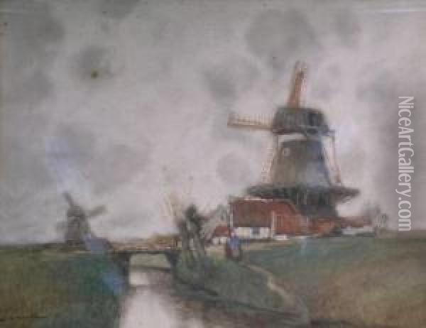 The Old Mill, Leydon, Holland Oil Painting - William Frederick Ritschel