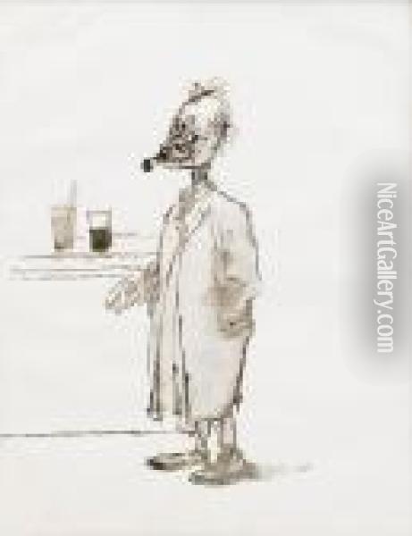 Rokande Man Med Tva Glas Oil Painting - Axel Fridell