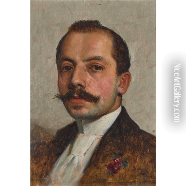 Brustbildnis Eines Jungen Mannes Mit Schnurrbart Oil Painting - Jules Blancpain