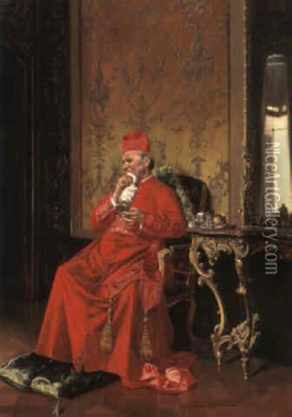 The Contented Cardinal Oil Painting - Francois Brunery