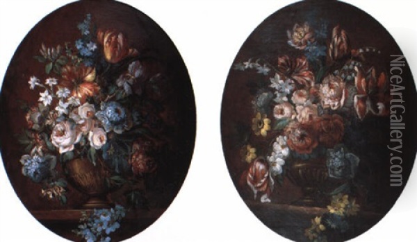 Flowers In A Silver Gilt Vase Oil Painting - Jean-Baptiste Monnoyer