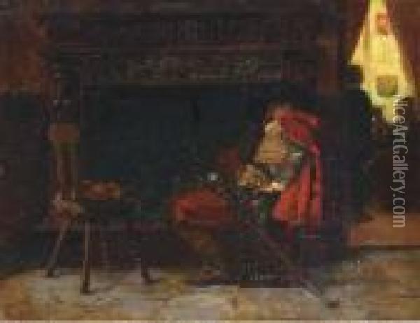 Asleep By The Fire Oil Painting - Jehan Georges Vibert