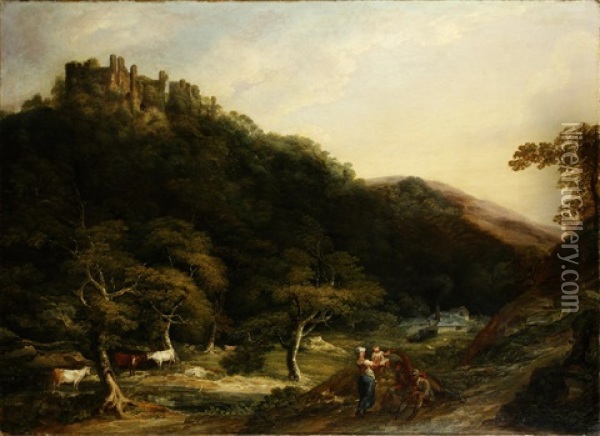 A View Of Berry Pomeroy Castle Unframed Oil Painting - William Ashford