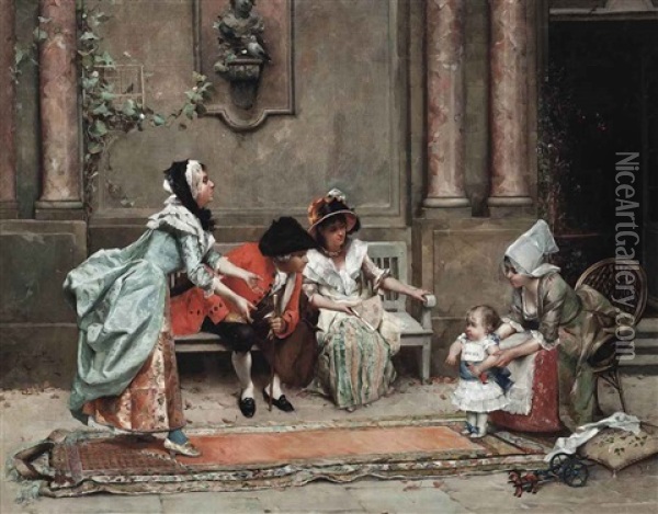First Steps Oil Painting - Emile Auguste Pinchart