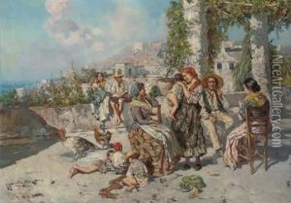 A Family Gathering, Naples Oil Painting - Giuseppe Giardiello