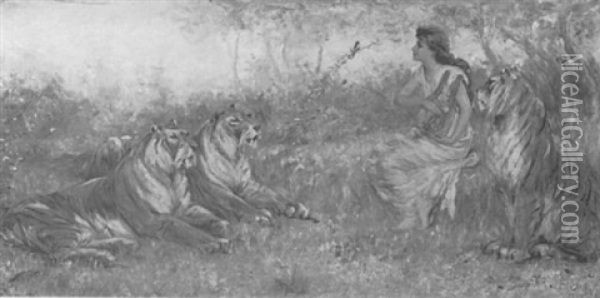 Calming The Savage Beasts With Music Oil Painting - Frederick Stuart Church