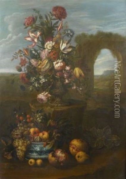 Bouquet De Fleurs Et Vase Chinois Oil Painting - Alexandre Francois Desportes
