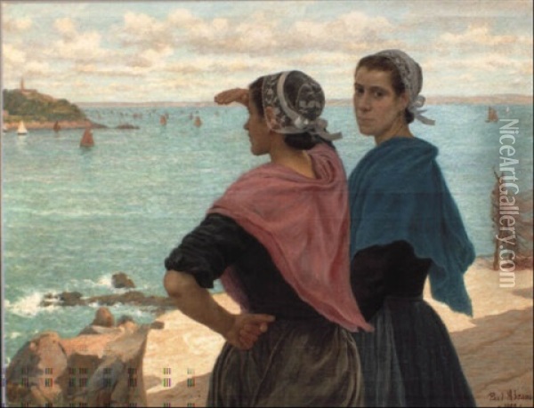 Deux Jeunes Femmes De Dournenez Devant L'ile Tristan Oil Painting - Paul Abram