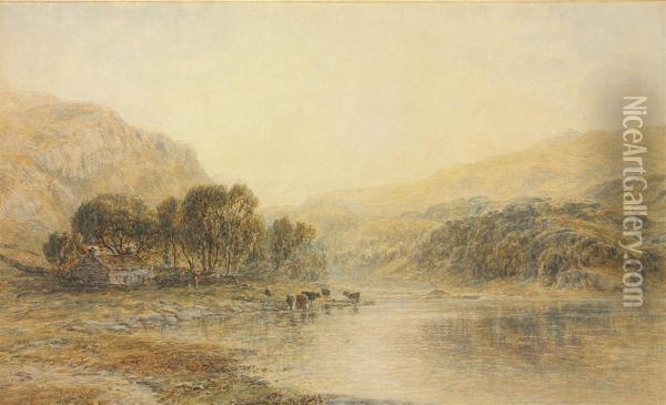 Cattle Watering At A River Oil Painting - Thomas Danby