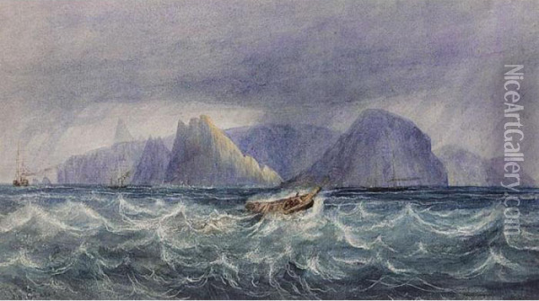 Shipping Off St Helena In A Storm Oil Painting - Andrew Nicholl