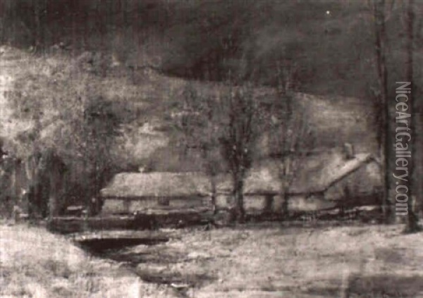 House In Winter Oil Painting - John Fabian Carlson