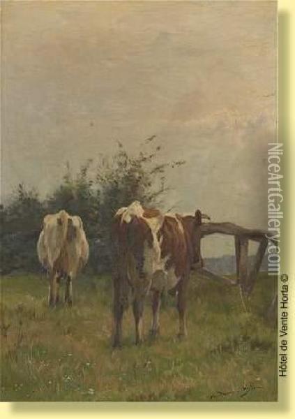 Deux Vaches Au Pre Oil Painting - Emile Van Damme-Sylva