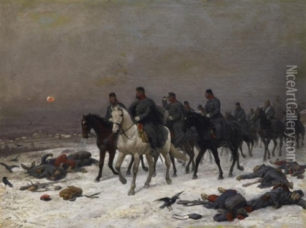 Kavallerie Im Winter Oil Painting - Louis (Ludwig) Braun